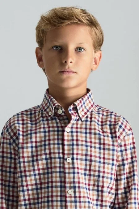 Kareli Kaşmir Karışım Bordo-Beyaz Çocuk Gömlek