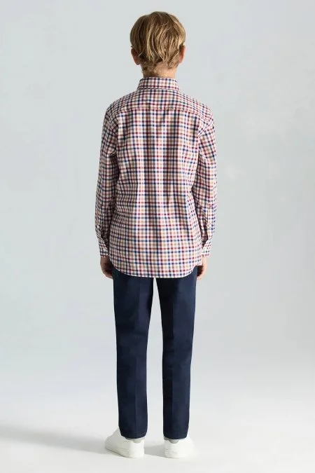 Kareli Kaşmir Karışım Bordo-Beyaz Çocuk Gömlek