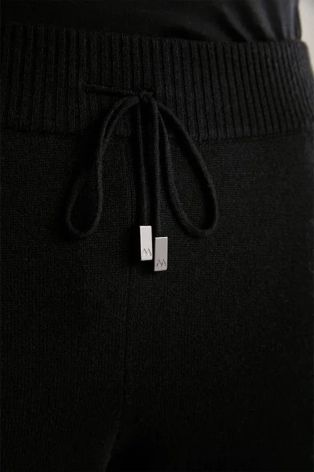 Kaşmir-İpek Karışım Siyah Spor Triko Pantolon