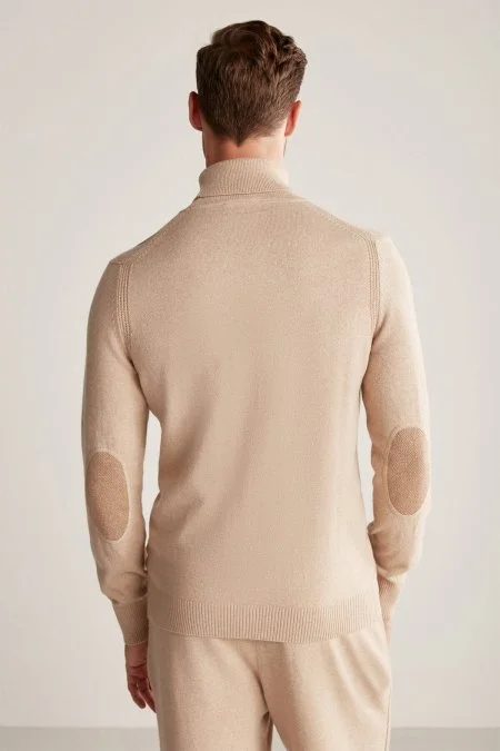 Kaşmir İpek Karışımlı Balıkçı Yaka Camel Kazak