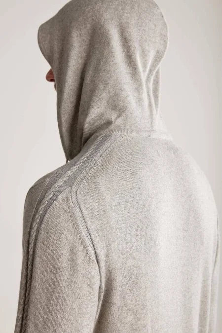 Kaşmir-İpek Karışım Kapüşonlu Gri Spor Ceket