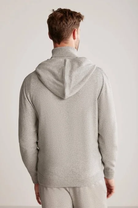 Kaşmir-İpek Karışım Kapüşonlu Gri Spor Ceket
