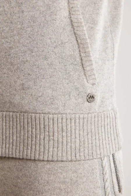 Kaşmir-İpek Karışım Kapüşonlu Gri Spor Ceket