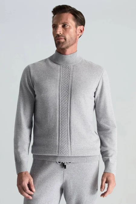Kaşmir-İpek-Yün Karışım Lupetto Yaka Açık Gri Kazak Kaşmir-İpek-Yün Karışım Lupetto Yaka Açık Gri Kazak