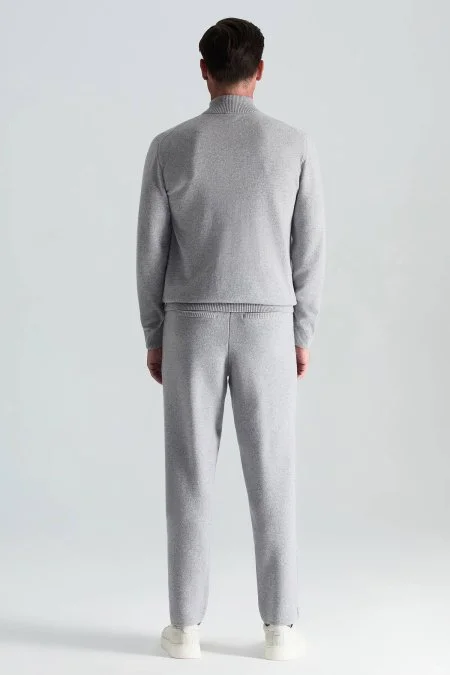 Kaşmir-İpek-Yün Karışım Lupetto Yaka Açık Gri Kazak