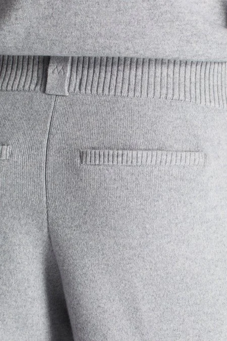 Kaşmir-İpek-Yün Karışım M Desenli Açık Gri Triko Pantolon