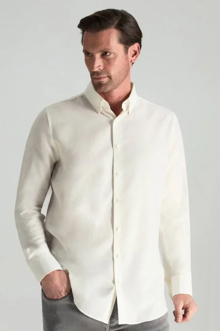 Kaşmir Karışım Beyaz Spor Gömlek