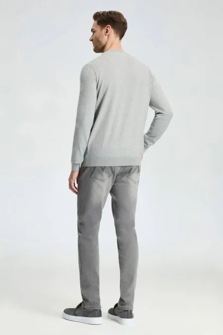 Kaşmir Karışım Bisiklet Yaka Açık Gri Triko