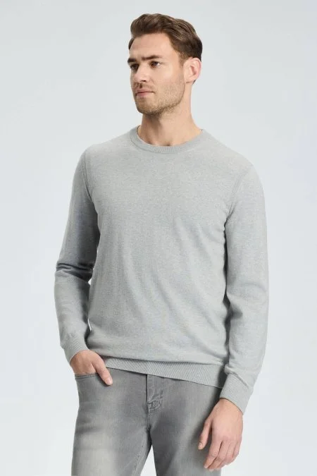 Kaşmir Karışım Bisiklet Yaka Açık Gri Triko