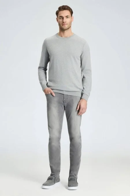 Kaşmir Karışım Bisiklet Yaka Açık Gri Triko