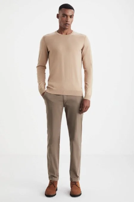 Kaşmir Karışım Bisiklet Yaka Camel Triko