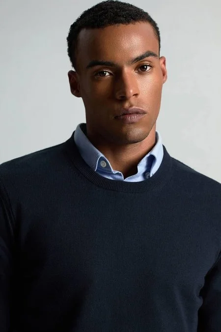 Kaşmir Karışım Bisiklet Yaka Lacivert Triko