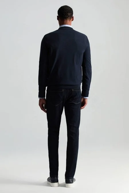 Kaşmir Karışım Bisiklet Yaka Lacivert Triko