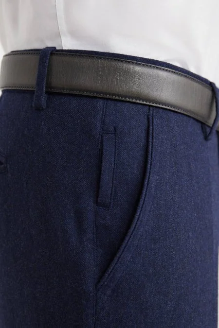 Kaşmir Yün Lacivert Flanel Pantolon