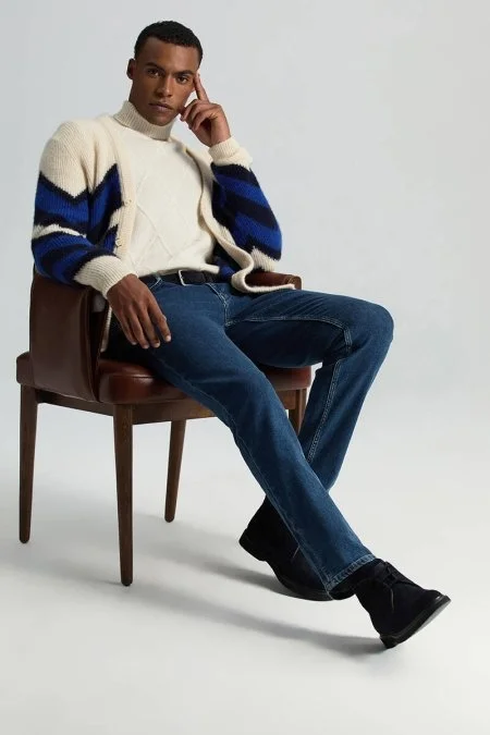 Kaşmir Karışım Kışlık Mavi Denim Pantolon