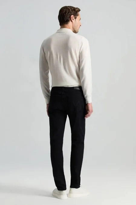 Kaşmir Karışım Kışlık Siyah Denim Pantolon