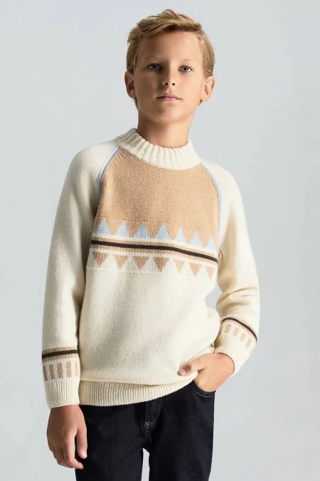 Kaşmir Karışım Lupetto Yaka Ekru Çocuk Kazak