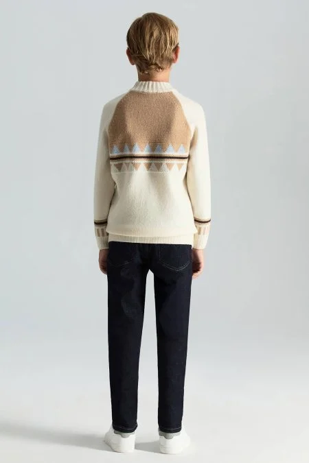 Kaşmir Karışım Lupetto Yaka Ekru Çocuk Kazak