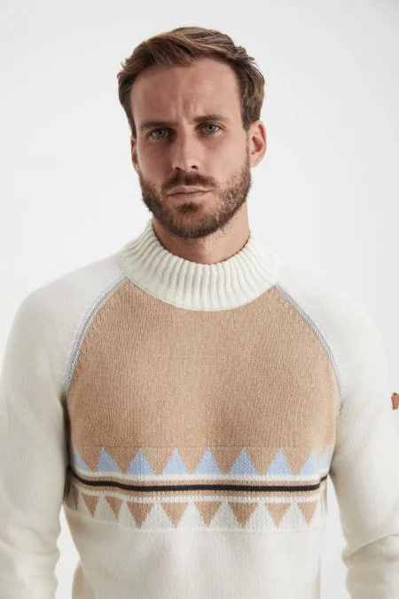 Kaşmir Karışım Lupetto Yaka Ekru Kazak