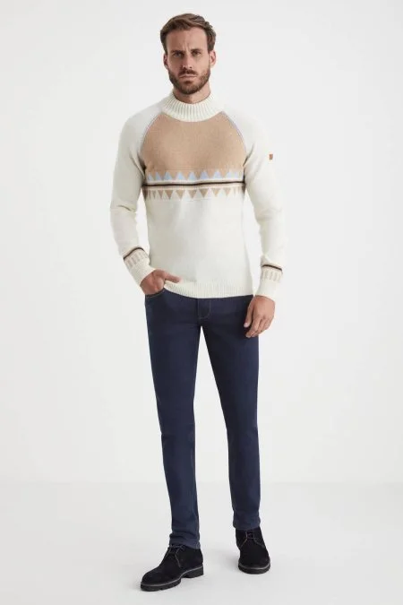 Kaşmir Karışım Lupetto Yaka Ekru Kazak