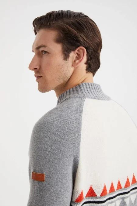 Kaşmir Karışım Lupetto Yaka Gri Kazak