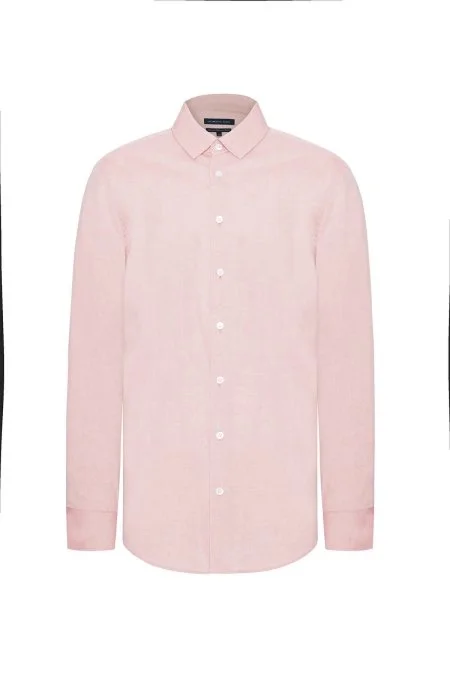 Kaşmir Karışım Gizli Düğme Pembe Business Gömlek