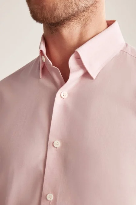 Kaşmir Karışım Gizli Düğme Pembe Business Gömlek
