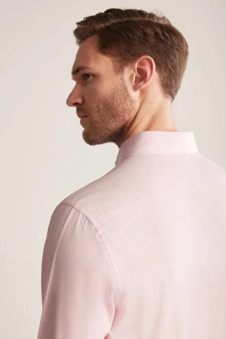 Kaşmir Karışım Gizli Düğme Pembe Business Gömlek