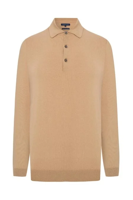Kaşmir Pamuk Karışım Polo Yaka Camel Triko