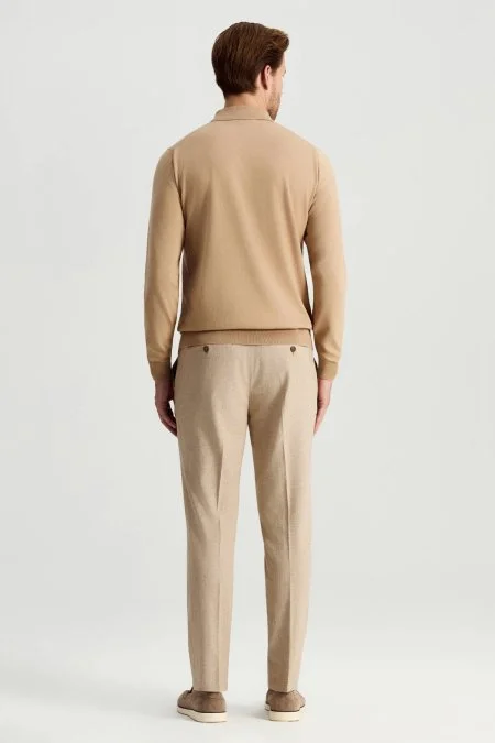 Kaşmir Pamuk Karışım Polo Yaka Camel Triko