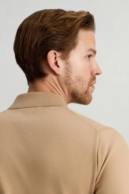 Kaşmir Pamuk Karışım Polo Yaka Camel Triko