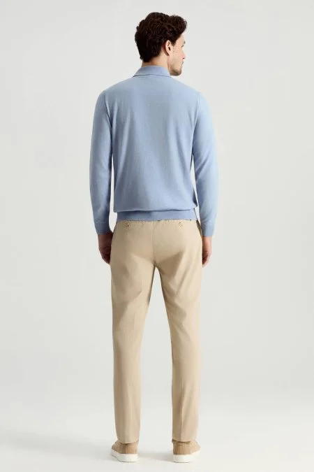 Kaşmir Pamuk Karışım Polo Yaka Gök Mavisi Triko