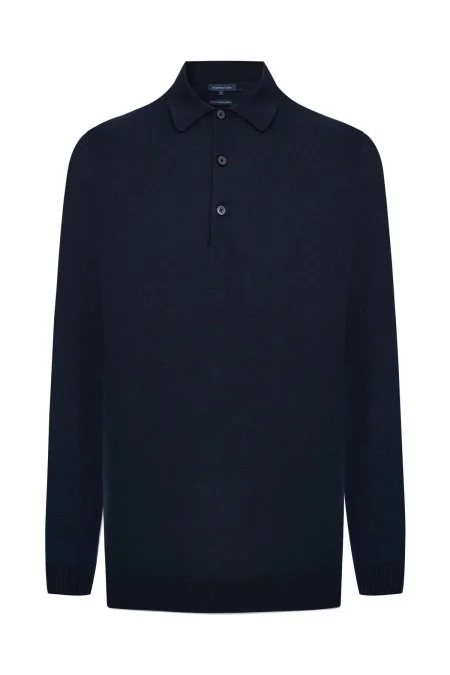 Kaşmir Pamuk Karışım Polo Yaka Lacivert Triko