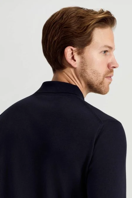 Kaşmir Pamuk Karışım Polo Yaka Lacivert Triko