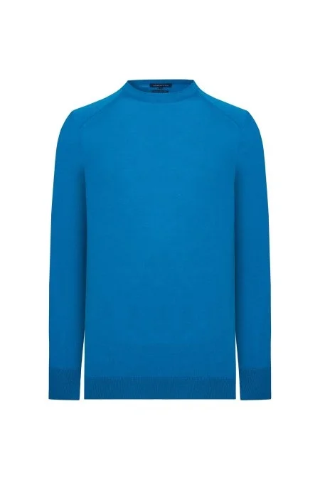 Kaşmir Karışım Bisiklet Yaka Mavi Triko