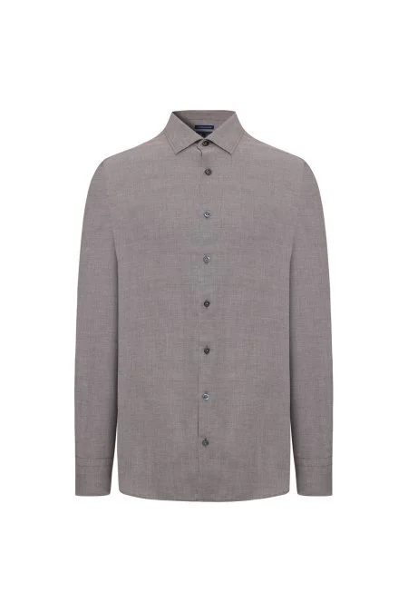 Kaşmir Karışım Gizli Düğme Koyu Kahve Gömlek