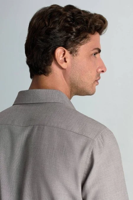 Kaşmir Karışım Gizli Düğme Koyu Kahve Gömlek