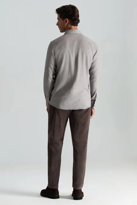 Kaşmir Karışım Gizli Düğme Koyu Kahve Gömlek