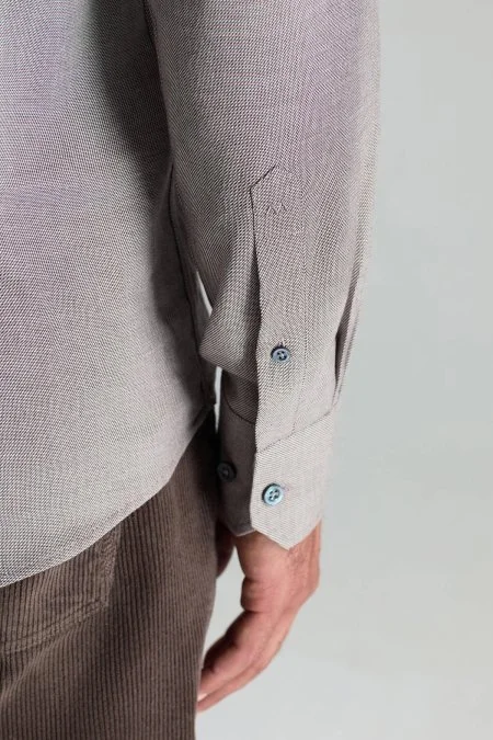 Kaşmir Karışım Gizli Düğme Koyu Kahve Gömlek