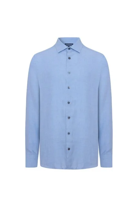 Kaşmir Karışım Gizli Düğme Mavi Gömlek