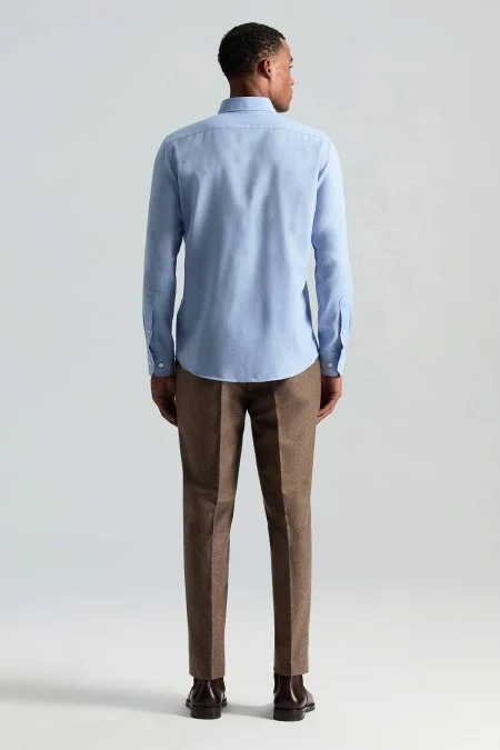 Kaşmir Karışım Gizli Düğme Mavi Gömlek