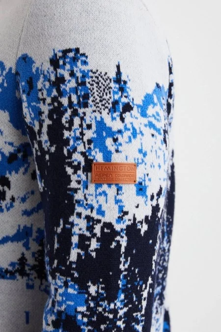 Kaşmir Merino Karışım Dağ Desen Lacivert Kazak