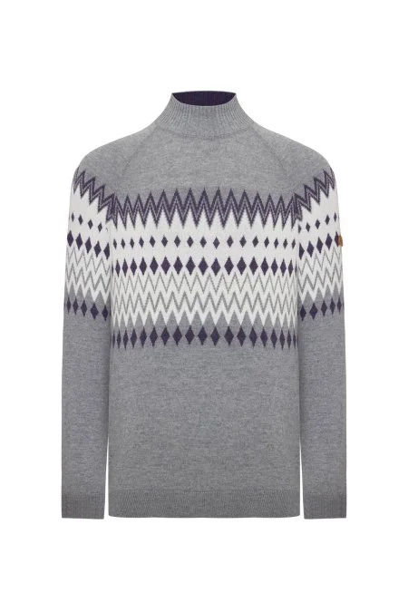 Kaşmir Merino Yün Karışım Lupetto Yaka Açık Gri Kazak