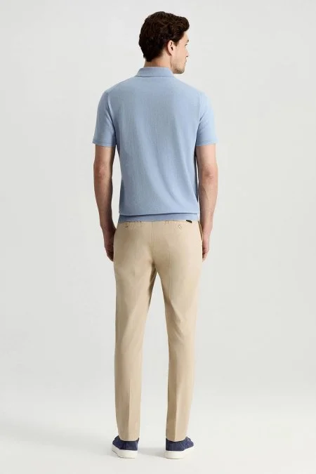 Kaşmir Pamuk Karışım Açık Mavi Triko Polo