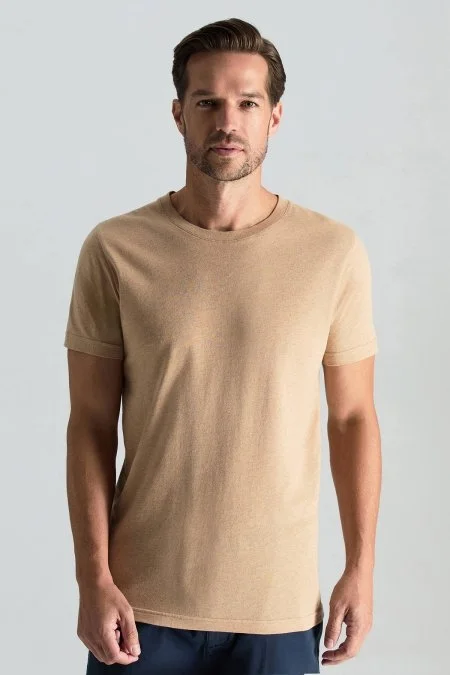 Kaşmir Pamuk Karışım Bisiklet Yaka Camel T-Shirt