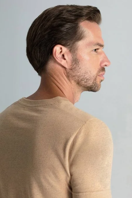 Kaşmir Pamuk Karışım Bisiklet Yaka Camel T-Shirt