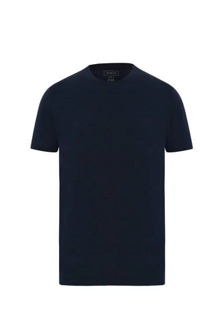 Kaşmir Pamuk Karışım Bisiklet Yaka Lacivert T-Shirt