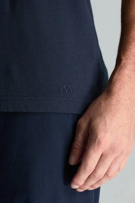 Kaşmir Pamuk Karışım Bisiklet Yaka Lacivert T-Shirt