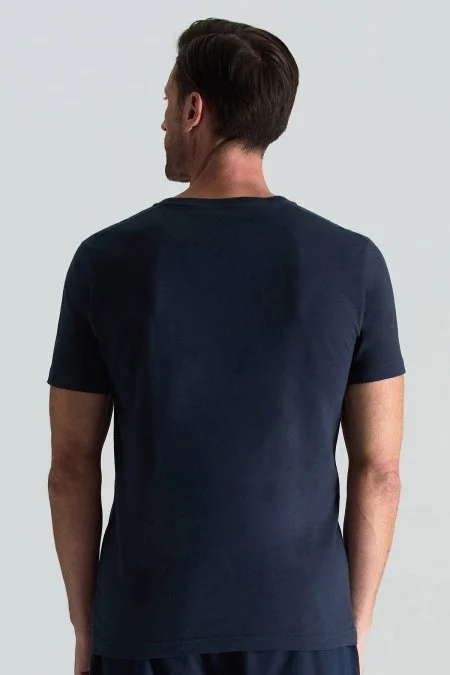 Kaşmir Pamuk Karışım Bisiklet Yaka Lacivert T-Shirt