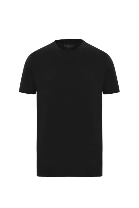 Kaşmir Pamuk Karışım Bisiklet Yaka Siyah T-Shirt